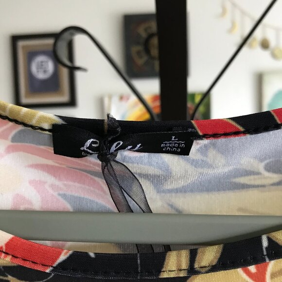 LILY by Firmiana size L Colorful Asian Bird Print Stretch Jersey A-Line Tunic - Picture 5 of 5